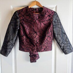 Vintage Lavel Grey Burgundy Black Lace Overlay Tie-Back Crop Top